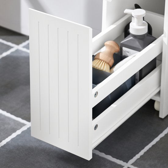 SoBuy Lage Kast, Staande Smalle Opbergkast, Smalle Badkamerkast, Toiletkast - Wit, 60x20x75cm, BZR111-W