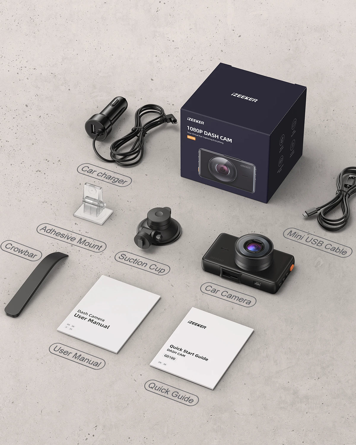iZEEKER GD100 Dashcam 1080P - 3 Inch Scherm - Nachtzicht, 170° Groothoek, G-Sensor