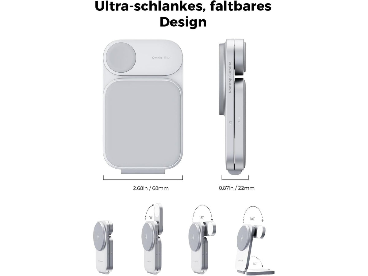 AMEGAT 3-in-1 MagFusion Z Laadstation - Qi2 - 15 W - MagSafe - Opvouwbaar - Inclusief 30 W Adapter