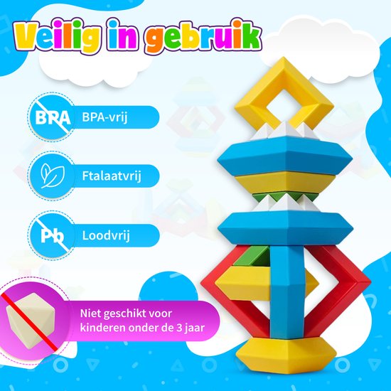 MontiPlay® Build Buddies - 60 Stuks Blokkentoren - Educatief Montessori Speelgoed - Stapelstenen & Blokken - STEM & Sensorisch Peuterspeelgoed - Vanaf 3 Jaar - Kinderspeelgoed - Bouwblokken - Speelgoedboek 2024