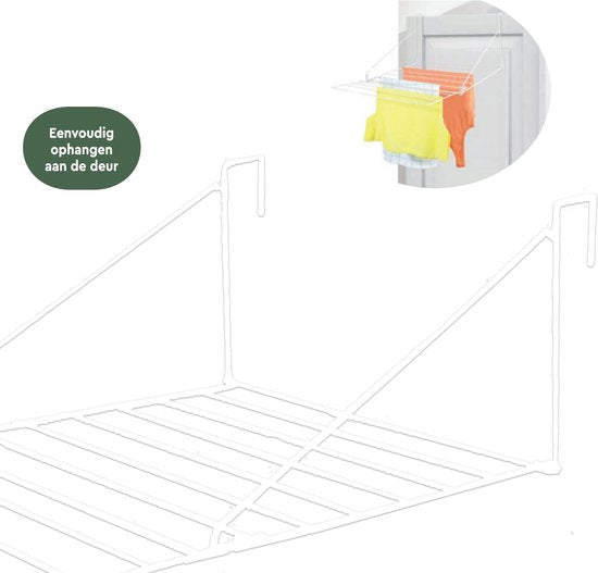 BRASQ Droogrek Hangend Wit - 5 meter - Wasdroger voor Deur en Balkon - Wasrek inklapbaar - Wanddroogrek - Ophangbaar droogrek- 53x71x27 cm