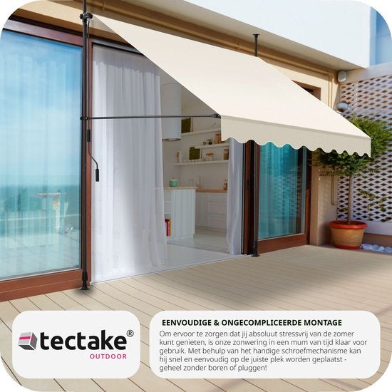 tectake - klemluifel - Zonnescherm – Zonneluifel - Verstelbaar - Klem-zonwering - Zonnescherm Balkon - 200 x 180 cm - beige – zonwering - 404957