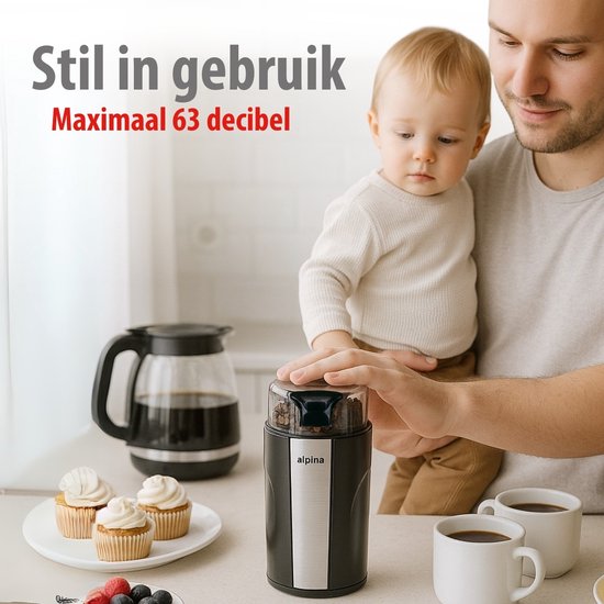 alpina Elektrische Koffiemolen 200W - Coffee Grinder voor 70g Koffiebonen - Bonenmaler met RVS Messen - Maler met Veiligheidsslot - Zwart
