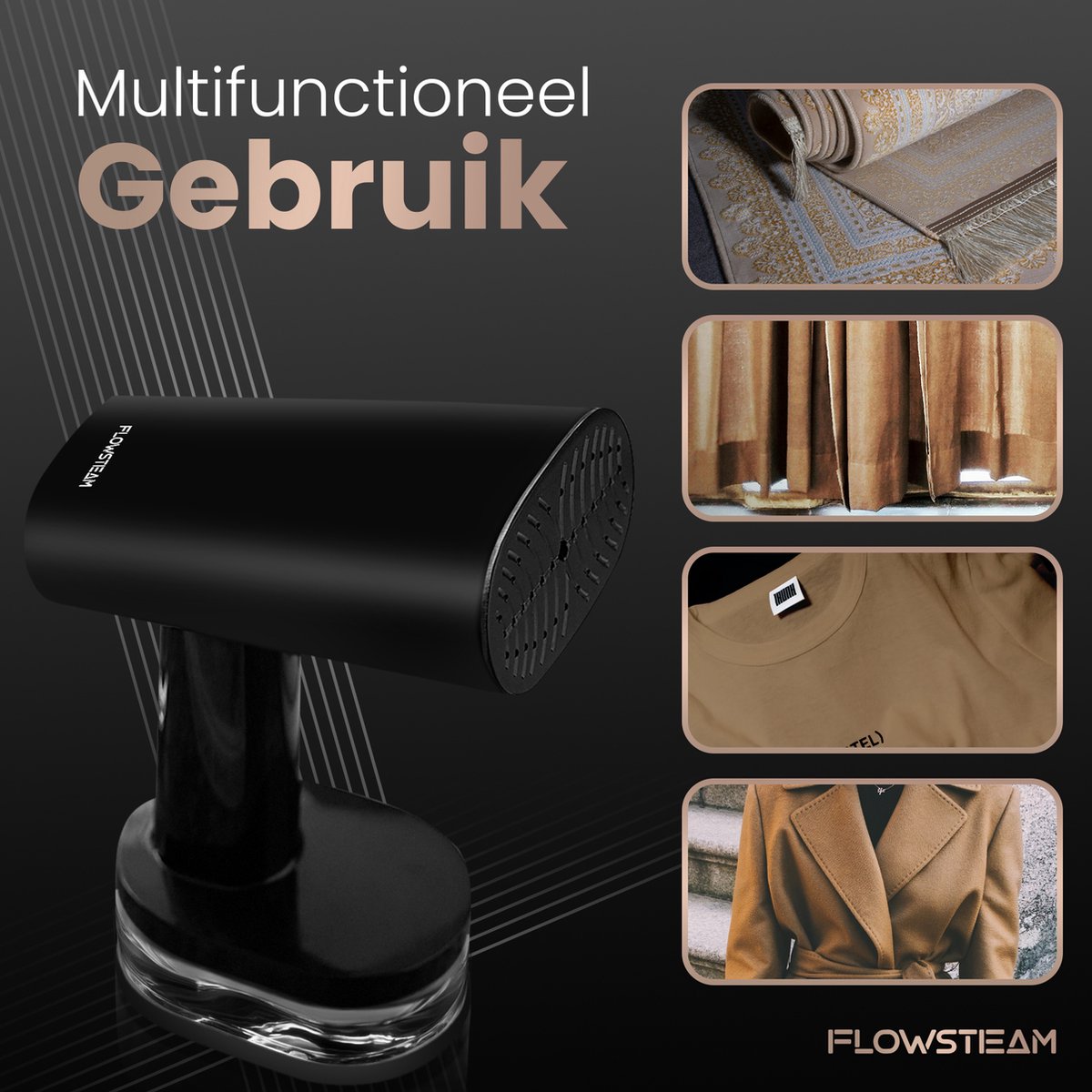 FLOWSTEAM® Luxe Kledingstomer - Handstomer - Stoomapparaat Kleding - Matte Black Edition