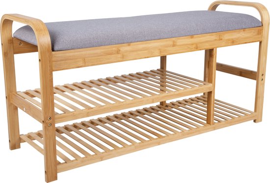 Leitmotiv Bank Arch - Bamboe met Grijs Kussen - 100x33x50 cm - Modern/Scandinavisch