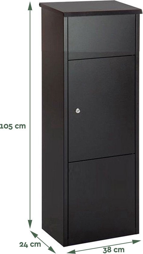 BRASQ Pakketbrievenbus Zwart PB400 - Staande Brievenbus Staal - Pakketbrievenbussen - Pakketbox 105x38x24 cm