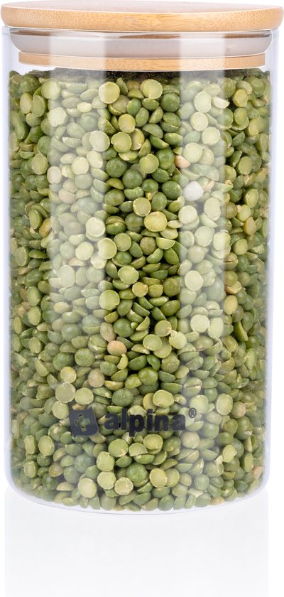 alpina Voorraadpot 900ML - Glazen Pot met Deksel - Bewaarpot van Borosilicaatglas/Bamboe