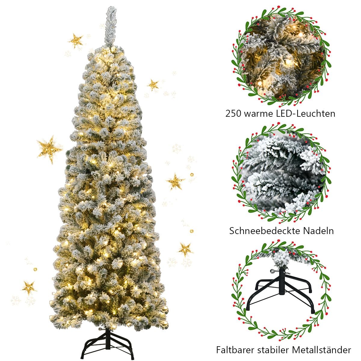 Coast Besneeuwde Slim Kunstkerstboom met LED Groen/Wit – 180 cm – 500 Takpunten en 250 Warmwitte Lampjes