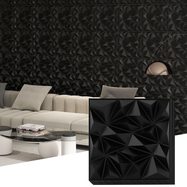 Coast 3D Wandpanelen Diamant – 40 Stuks van 50 x 50 cm – 10 m² – Zwart
