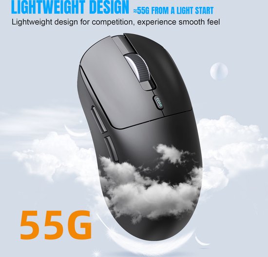 HXSJ T68 - 2.4G Draadloze Gaming Muis - 12000DPI - PAW3311 - FPS/MOBA/MMO - Gaming muizen - Ultra licht - Zwart