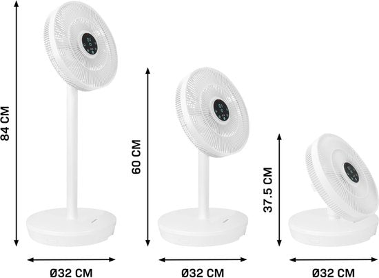VONROC BREEZE Draadloze Ventilator – Fluisterstil (<44 dB) – 24 snelheden – lichtgewicht en draagbaar - 3 windmodi: Natuurlijk, Slaap, Normaal – Modulair: tafelventilator én vloerventilator – Luxe touchdisplay – Incl. afstandsbediening – Wit