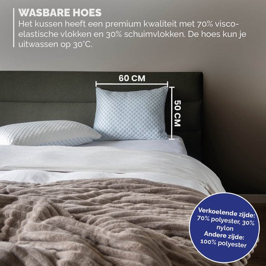 BREND BR-2215 CloudComfort Hoofdkussen voor alle Slaapposities – Memory Foam - Met Warme en Koele Kant - Aanpasbaar Comfort - Wit