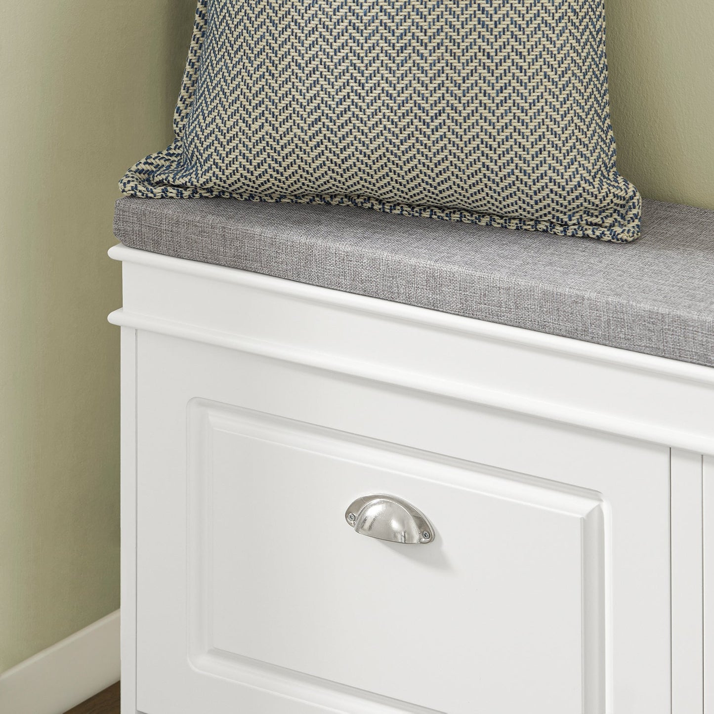 SoBuy Schoenenkast met Zitkussen en Kleppen – Smalle Schoenenbank voor de Hal – Wit – 104 x 24 x 51 cm
