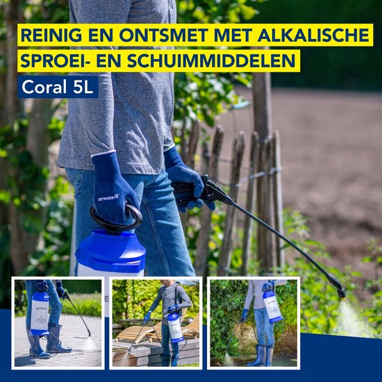 Edialux Coral 5 L druksproeier, drukspuit voor reiniging, ontsmetting en tuinwerkzaamheden, geschikt voor bleekwater, schoonmaakazijn herbiciden, bruine zeep, soda, verwisselbare onderdelen