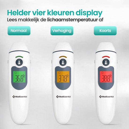 MostEssential 2-in-1 Digitale Koortsthermometer - Oorthermometer – Thermometer Voorhoofd & Lichaam - Koortsthermometer voor Volwassenen, Kinderen en Baby's - Contactloos - IR30