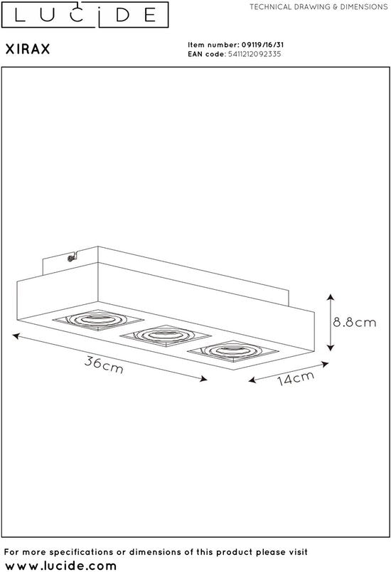 Lucide XIRAX - Plafondspot (Plafondlamp) - LED Dim to warm - GU10 - 3x5W 2200K/3000K - Wit