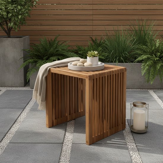 AXI Liane Teak Bijzettafel - Bruin – Houten tuintafeltje - 40 x 35 x 40 cm - 100% Teak – Voor tuin, terras en balkon