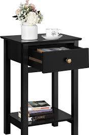 Yaheetech Nachtkastjes 40 × 30 × 61 cm – set van 2 met lade en open vak, zwart