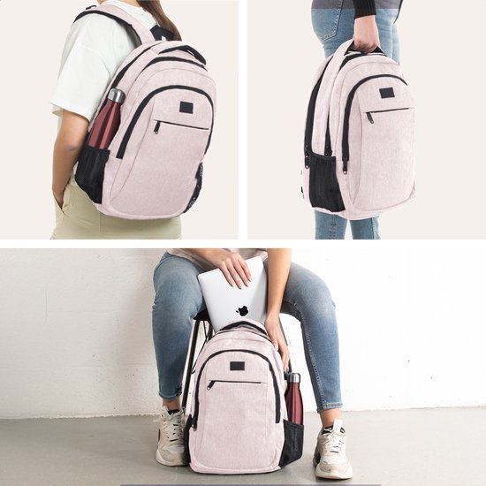 TRVLMORE Rugtas - 28L - 15,6 Inch - Laptop Rugzak met USB - Antidiefstal - Heren en Dames - Tas Roze