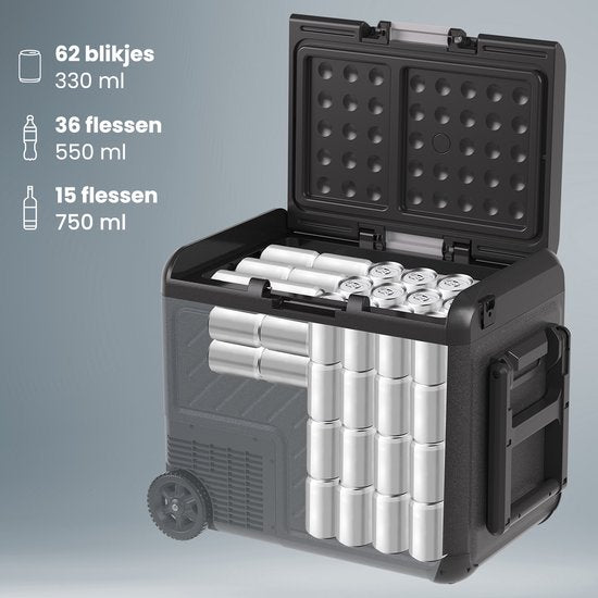 Auronic Elektrische Koelbox - Compressor - Met Wielen - 12V 230 Volt - Auto - 50L - Zwart/Grijs