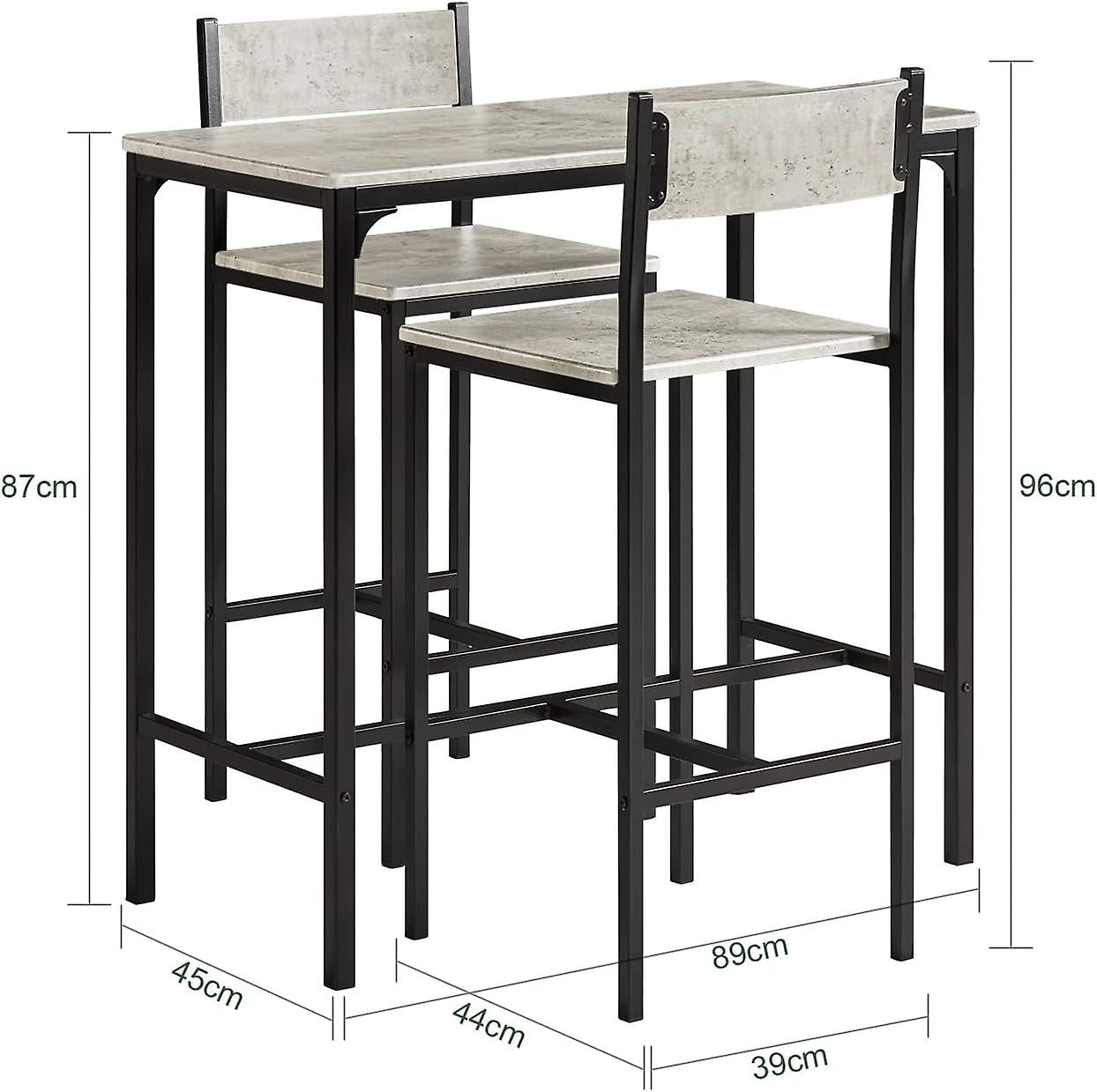 SoBuy 3-delige Bartafelset - OGT03-HG - Incl 2 Krukken - Grijs - Zithoogte: 67cm