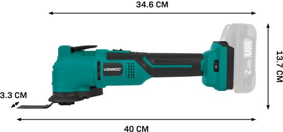 VONROC Accu Multitool 20V - met schraapmes, invalzaagblad, schuurzool en schuurpapier - 6 snel-heden: 7.000 - 19.000 rpm - Excl. Accu en oplader