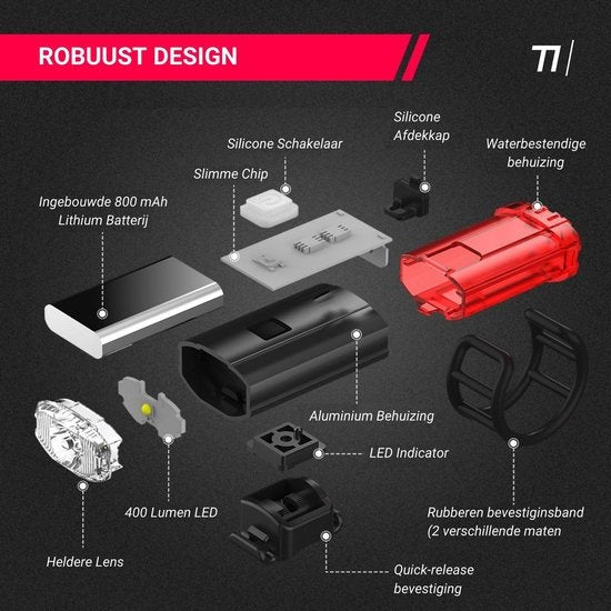 Helmlamp LED Fietsverlichting - Helm Voorlicht & Achterlicht - USB Oplaadbaar, Waterdicht Fietslampje, Zwart