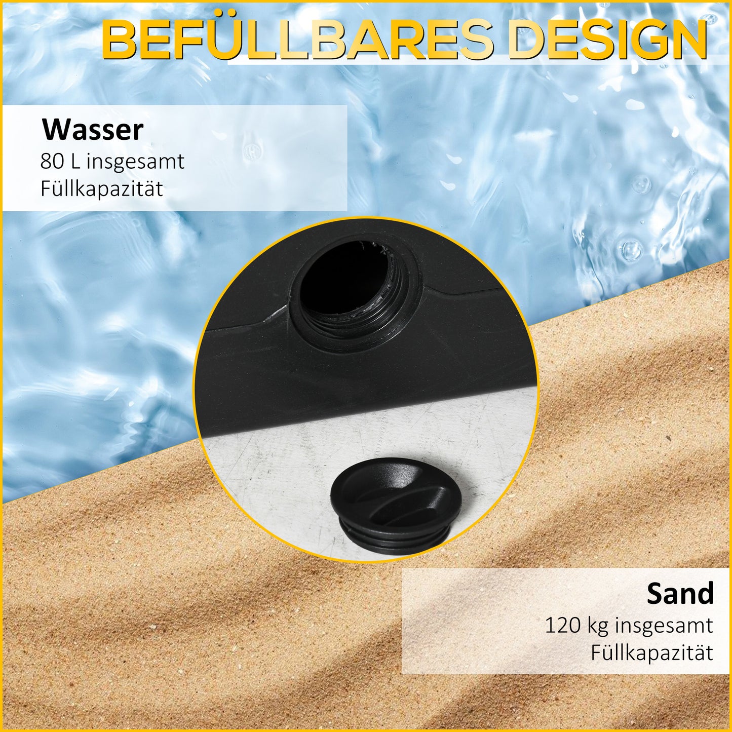 Sunny Parapluvoet 4-delig vierdelige parasolstandaard parasolvoet voor het strand vierkante standaard draagbaar transport grote paraplu roestvrije tuinparaplu patio parapluzak zandzak zandzakken