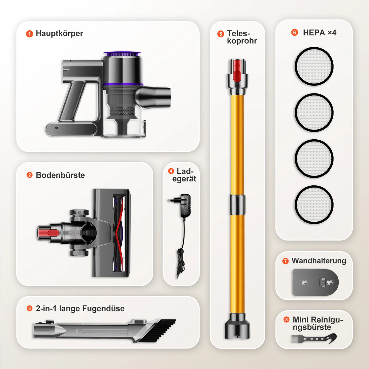 Daynee N850 Draadloze Steelstofzuiger – 45.000 Pa – 50 Min. Accuduur – Zwart en Paars – Kunststof