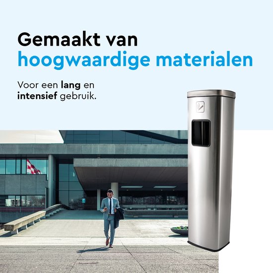 BRASQ Staande Asbak RVS - Buiten Asbak met 20 Liter Afvalbak - Rookpaal - Prullenbak met Asbak