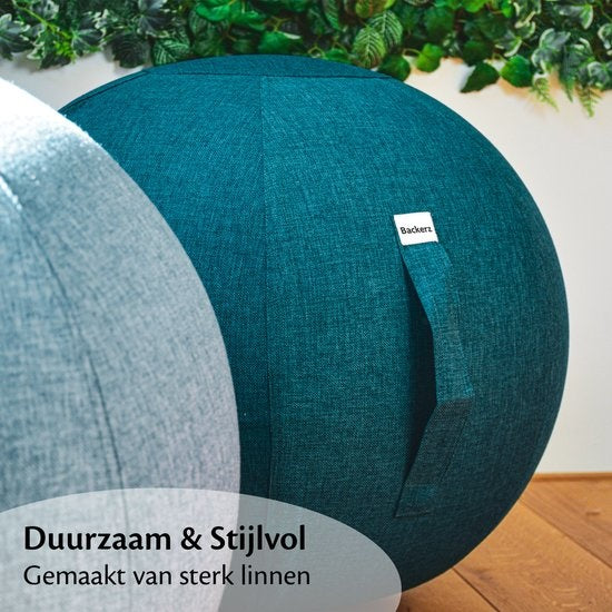 Bckz Zitbal Linnen 65 CM - Zitballen met Hoes - Balanskruk – Luxe Yoga Bal - Ergonomische Bureaustoel Bal - Groenblauw
