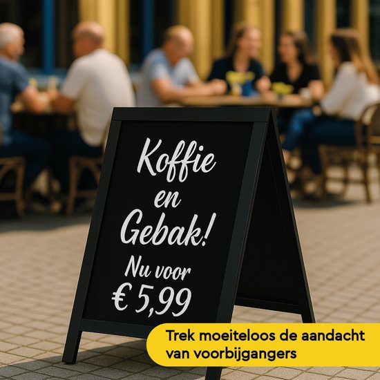 BRASQ Krijtstoepbord Zwart - 70x130 CM - Krijtbord - Reclamebord - Stoepbord - Dubbelzijdig - voor Binnen en Buiten - Horeca