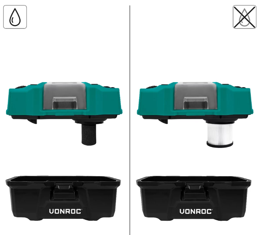 VONROC - Compacte alleszuiger 20V – 2.0Ah - Incl. Accessoires, 2 accu’s en snellader - Groen/Zwart