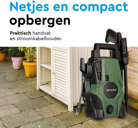 BRASQ Hogedrukreiniger HPW 105 - Terrasreiniger - Hogedrukspuit - 1400W - 105 bar - 426 L/H - Complete set
