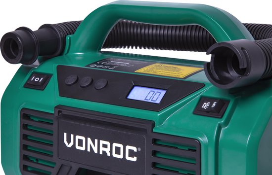 VONROC Accu compressor – VPower 20V – Zonder accu & lader – 20V accu & 12V aansluiting – 11 bar – Incl. 8 accessoires