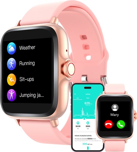 Denver Smartwatch Dames & Heren - Android & iOS - Volledige Belfunctie - Sporthorloge - Hartslagmeter - Stappenteller - Slaapmonitor - Social Media Activiteit - SWC156 - Roze