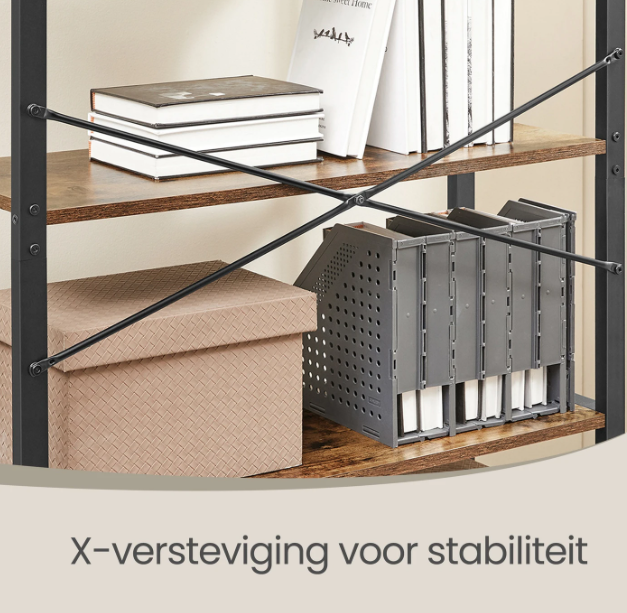 Joyfurnos Boekenkast 6 Niveaus - Industrieel - 30 x 66 x 186 cm - Greige/Zwart