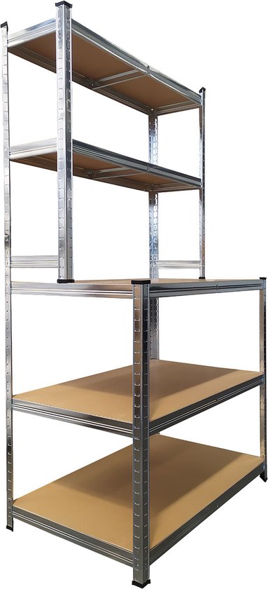 BRASQ Robuuste Werkbank RVS - Werktafel met 5 MDF-Planken - 120x60x180cm - Draagkracht Max. 550 KG