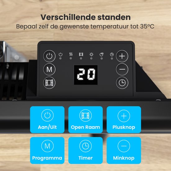 Auronic Convectorkachel - 1000W - Elektrische Verwarming - 3 Standen - Metalen Paneelverwarming - Vrijstaand - Wielen - Zwart