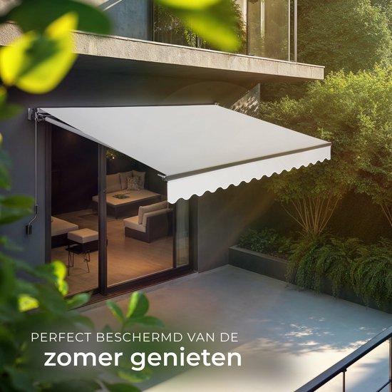 tectake® Zonnescherm met Knikarm - 300 x 250 cm - Zonneluifel - Zonwering voor Raam, Balkon, Buiten - Te Monteren aan Muur - Water- en UV-Bestendig - Lichtgrijs
