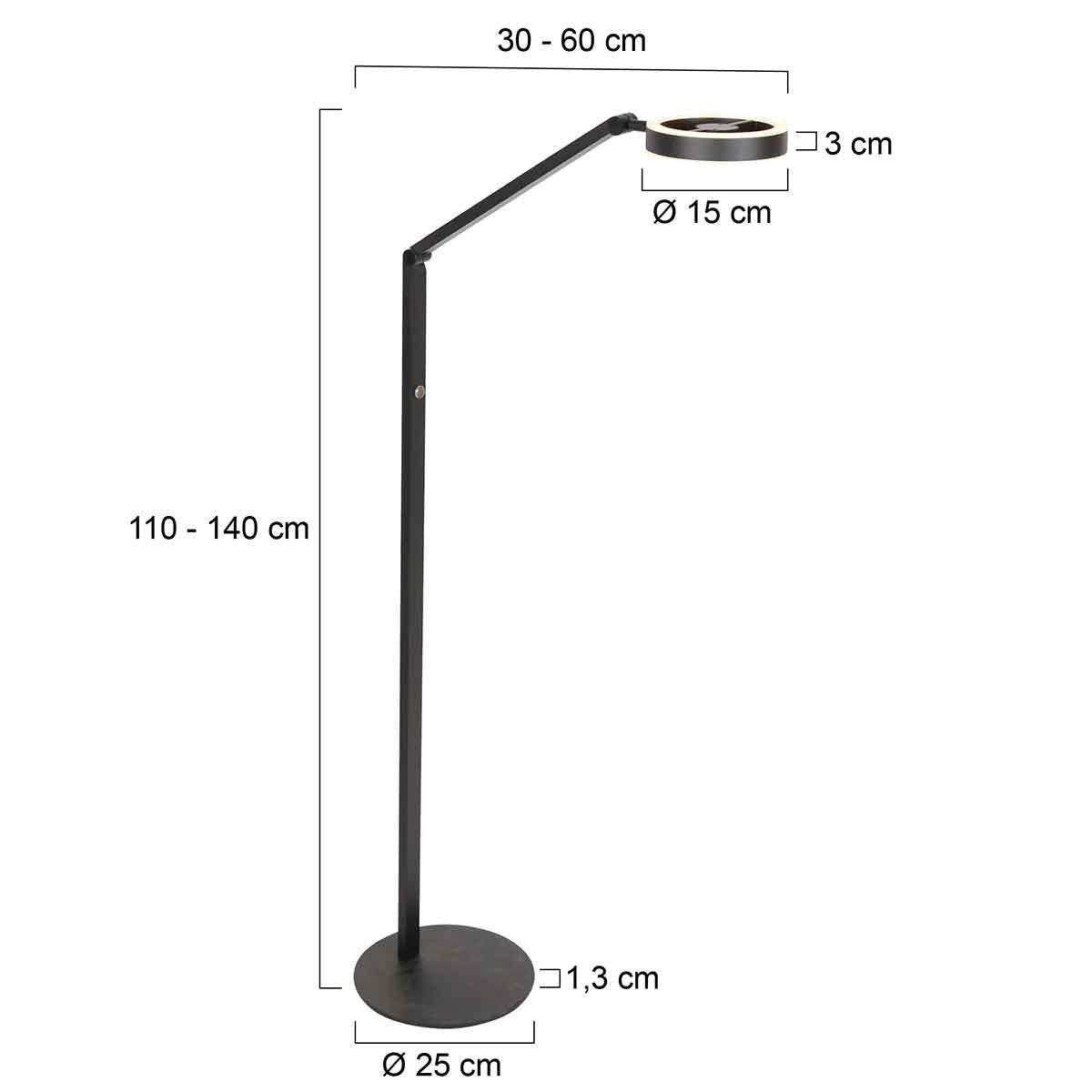 Steinhauer - vloerlamp - Ringlux - zwart - metaal - Ø 25cm - LED - 4138ZW