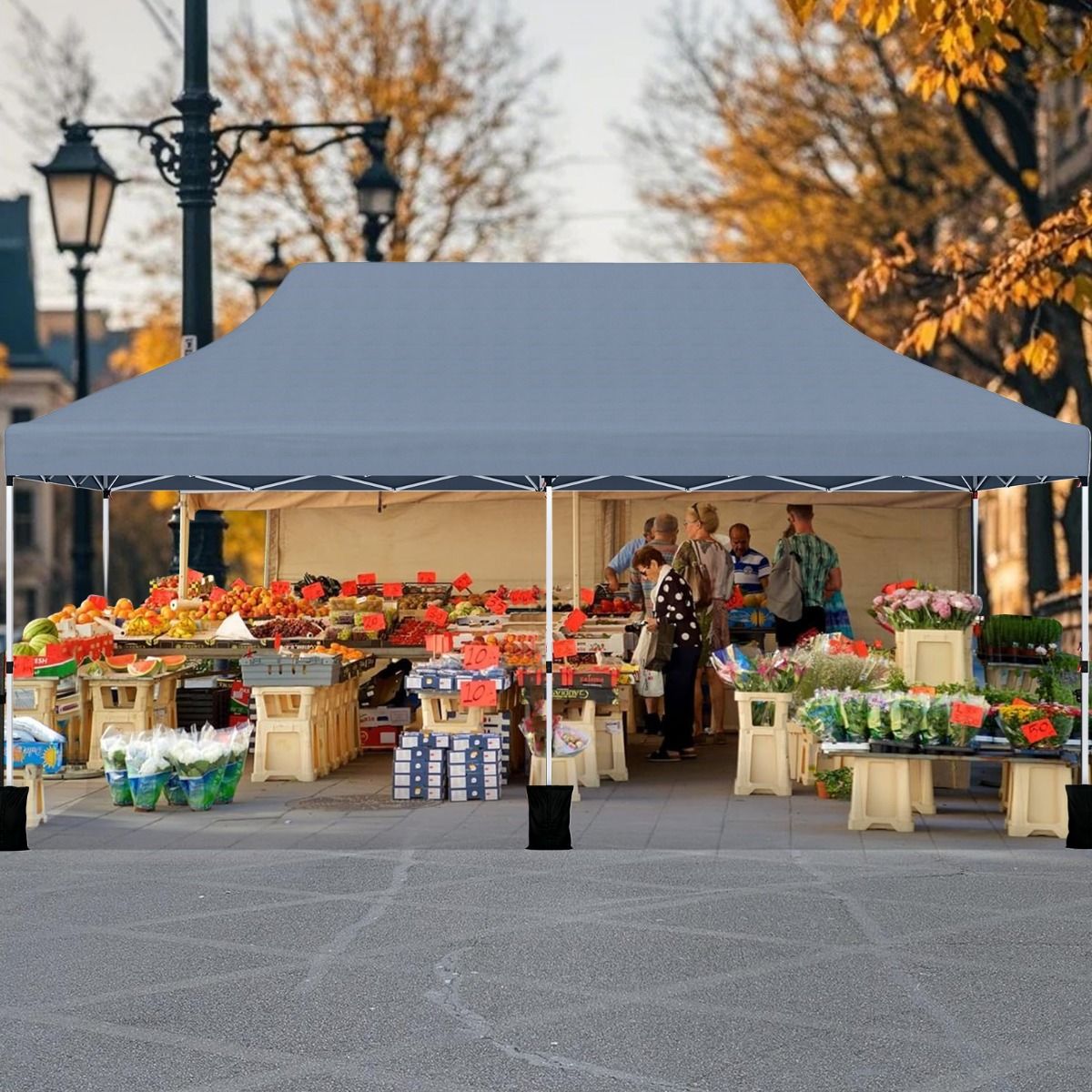 Coast Partytent opvouwbaar - uitschuifbaar - waterdicht - grijs 300 x 600 cm