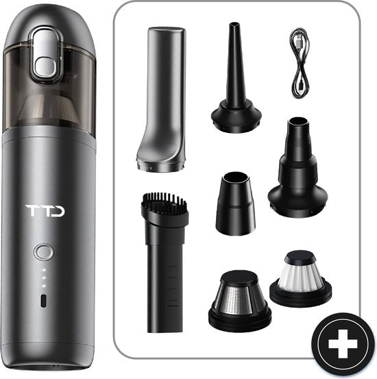 TTD® Premium Auto Stofzuiger Draadloos en Oplaadbaar - 17.000 Pa - Kruimeldief Snoerloos - Handstofzuiger - Blazen & Zuigen - Hittebestending - Compact design - Met HEPA-filter
