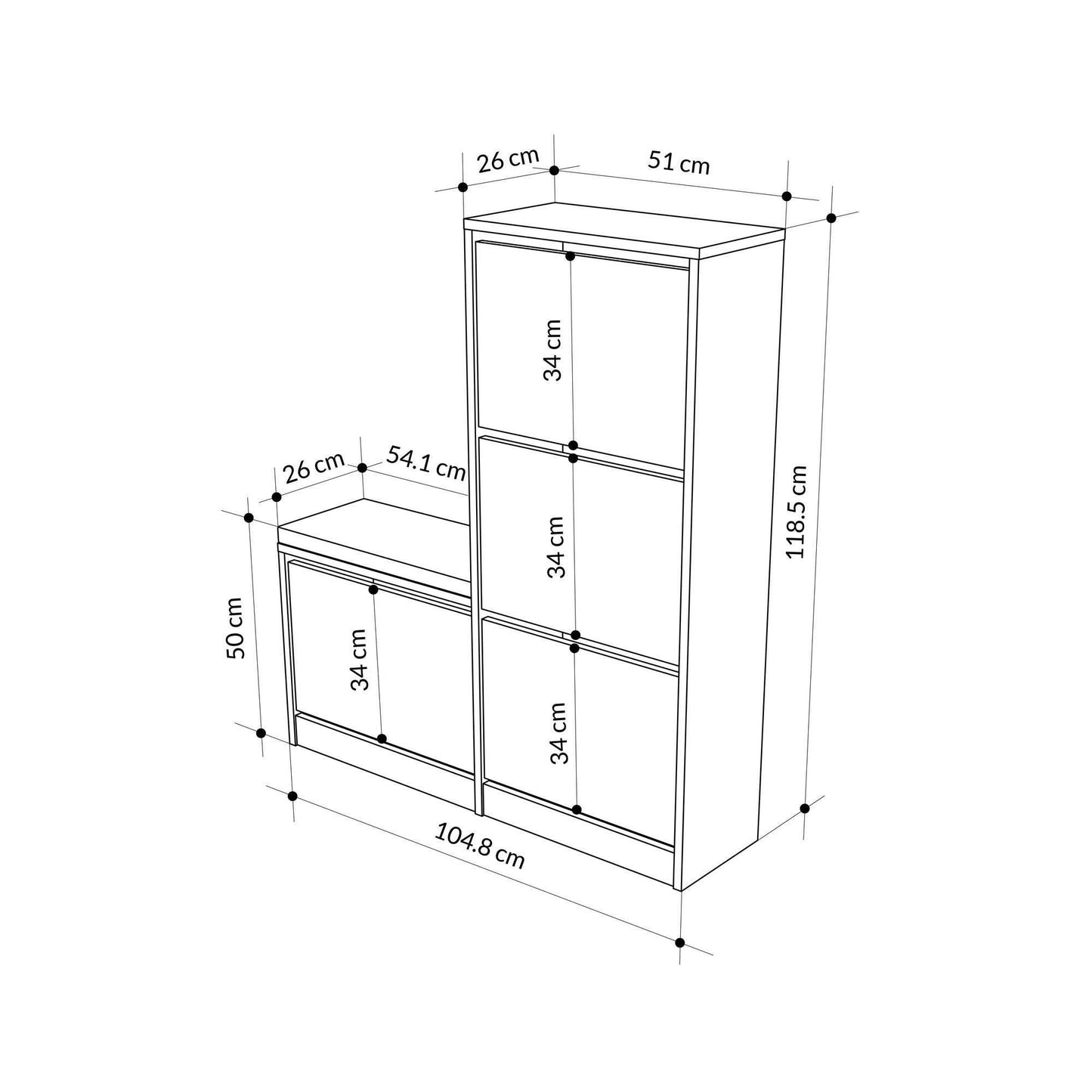Kalune Design Schoenenkast Dude Grijs 105x26x118,5 cm – Stijlvolle en Ruime Schoenenkast