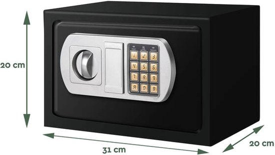 BRASQ Elektrische Kluis Zwart - 31x20x20 cm - Cijferslot - incl. Bevestigingsmateriaal - Geldkist - geldkluis - Geldkistje met cijferslot