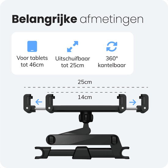 Tablet houder auto - Ipad houder - Hoofdsteun - Tot 18 inch - 360 graden Statief - Luft