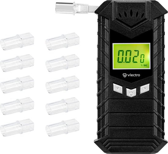 Vlectro Alcoholtester - Digitale Blaastest - USB-Oplaadbaar - Inclusief Mondstukjes - Compact Ontwerp