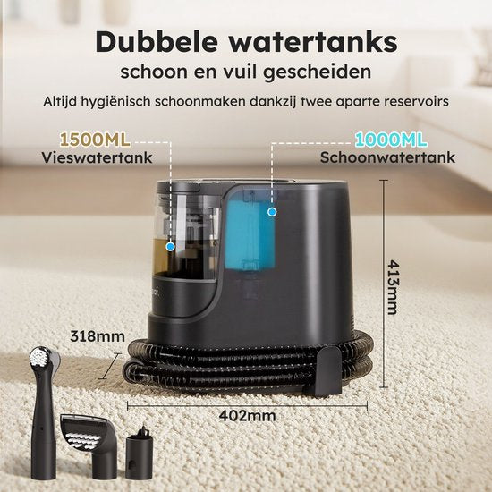 Vlekkenreiniger - 7-Delige Set - Tapijtreiniger Met Stoomfunctie - Inc. Vlekverwijderaar - Stoomreiniger - tot 100°C - Zwart - van Saaf