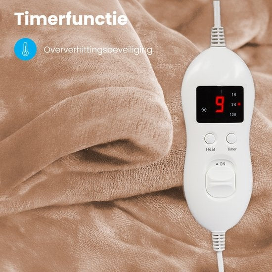 Auronic Elektrische Deken - Warmtedeken - 9 Warmtestanden - 1 Persoons - 160x120cm - Lichtbruin
