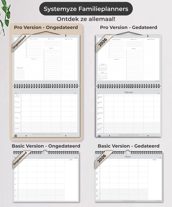 Systemyze Familieplanner Pro 2025 - Planner - Weekplanner - Gezinsplanner - Family Planner - Ongedateerd - Grijs